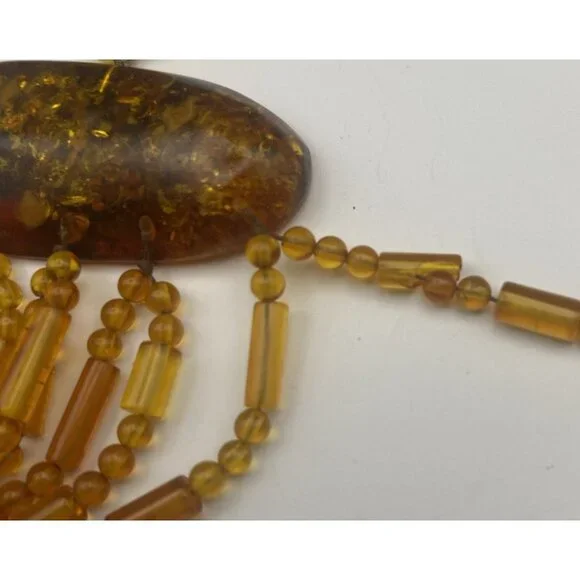 Statement Necklace Baltic Amber Honey to Cognac Beads Boho 16" + 7" Drop  LOOK - Picture 9 of 11